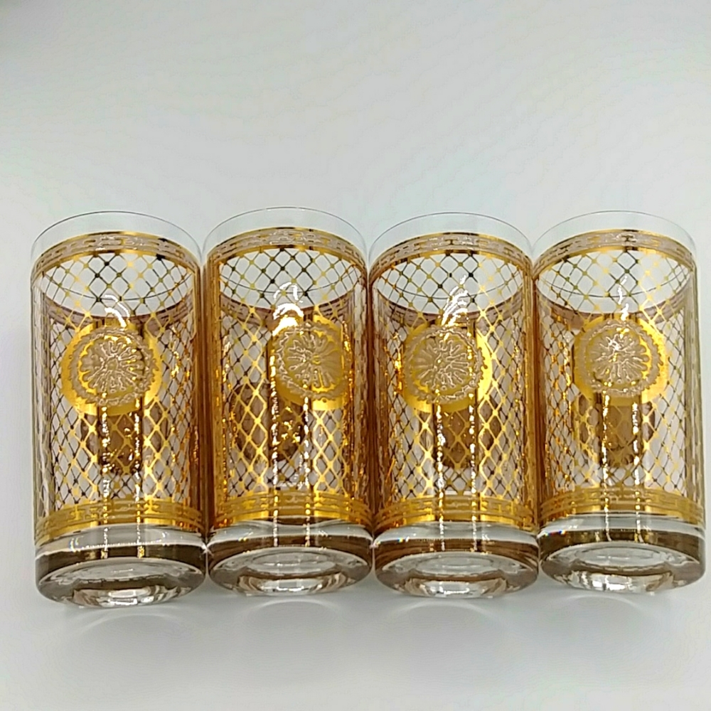 🏵️2x HP! 22K Gold Embossed Capri Glassware of California Highball glass 1946. - Picture 4 of 9